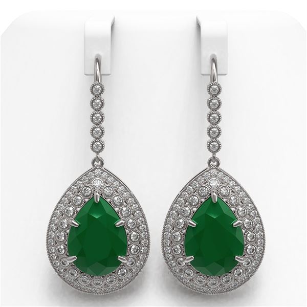 31.74 ctw Certified Emerald & Diamond Victorian Earrings 14K White Gold - REF-1072G8W