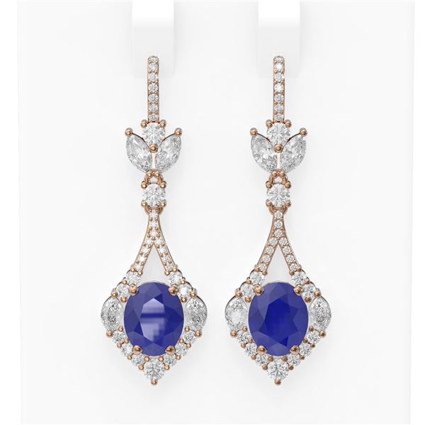 10.73 ctw Sapphire & Diamond Earrings 18K Rose Gold - REF-490X9A