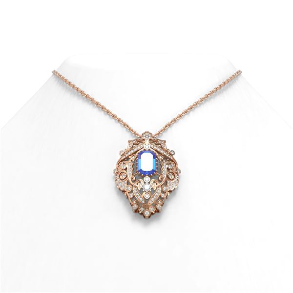 6.16 ctw Tanzanite & Diamond Necklace 18K Rose Gold - REF-425A5N