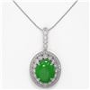 Image 2 : 9.17 ctw Jade & Diamond Victorian Necklace 14K White Gold - REF-245G5W