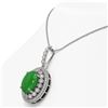 Image 3 : 9.17 ctw Jade & Diamond Victorian Necklace 14K White Gold - REF-245G5W