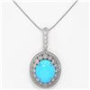Image 2 : 8.97 ctw Turquoise & Diamond Victorian Necklace 14K White Gold - REF-245M5G