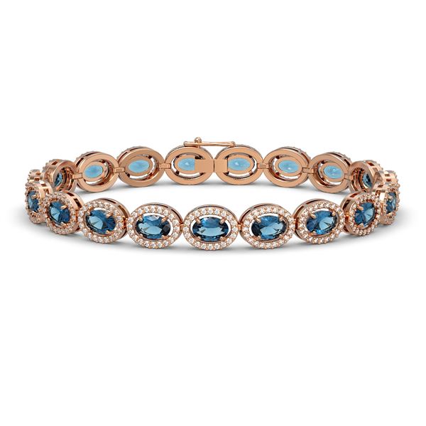 14.82 ctw London Topaz & Diamond Micro Pave Halo Bracelet 10k Rose Gold - REF-263M6G