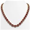 Image 1 : 58.59 ctw Ruby & Diamond Micro Pave Halo Necklace 10k Yellow Gold - REF-777G8W