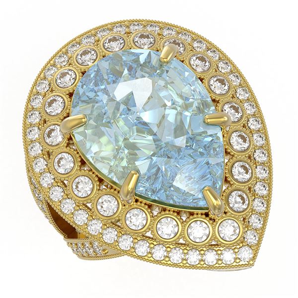 18.04 ctw Certified Sky Topaz & Diamond Victorian Ring 14K Yellow Gold - REF-251W6H