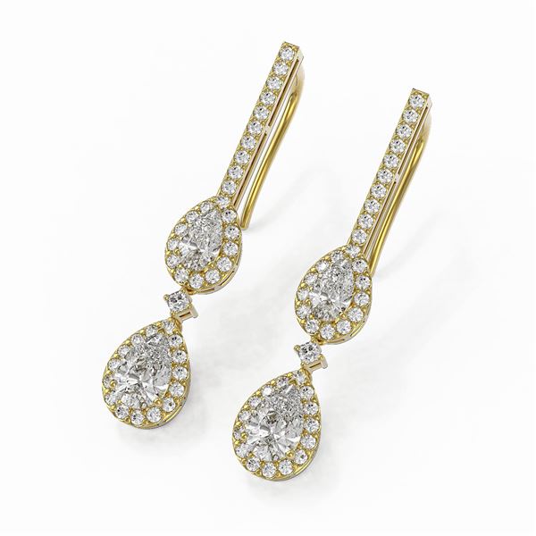 2.5 ctw Pear Cut Diamond Designer Earrings 18K Yellow Gold - REF-270W8H