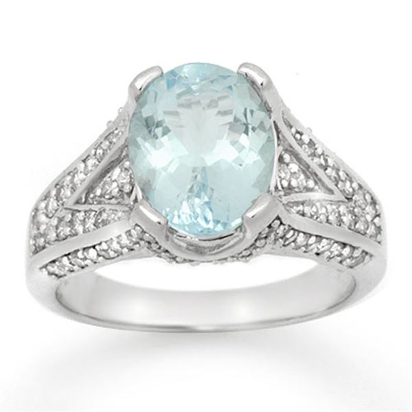 3.95 ctw Aquamarine & Diamond Ring 14k White Gold - REF-123A6N