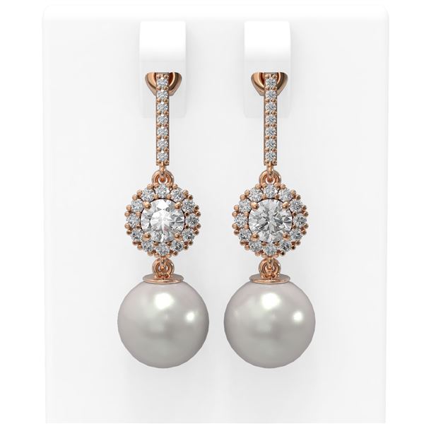1.92 ctw Diamond & Pearl Earrings 18K Rose Gold - REF-297H3R