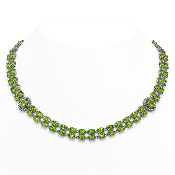 58.69 ctw Peridot & Diamond Necklace 14K White Gold - REF-581W8H