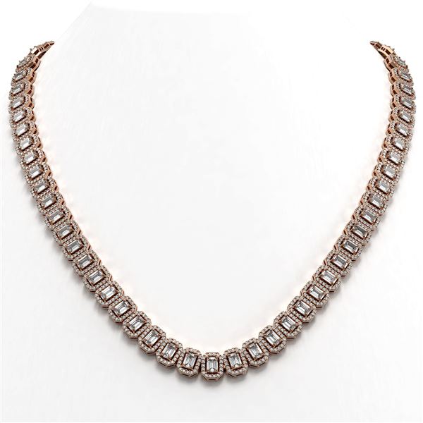 30.73 ctw Emerald Cut Diamond Micro Pave Necklace 18K Rose Gold - REF-3606H4R