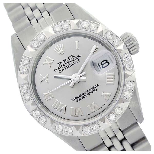 Rolex Ladies Stainless Steel, Roman Dial with Pyrimid Diam Bezel, Sapphire Crystal  - REF-422T6K