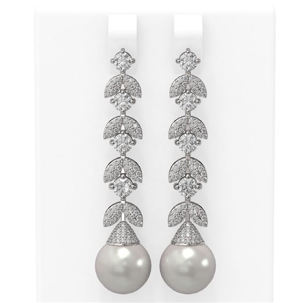 3.32 ctw Diamond & Pearl Earrings 18K White Gold - REF-430W8H