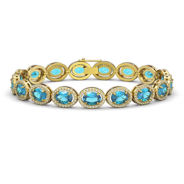 24.32 ctw Swiss Topaz & Diamond Micro Pave Halo Bracelet 10k Yellow Gold - REF-290H9R
