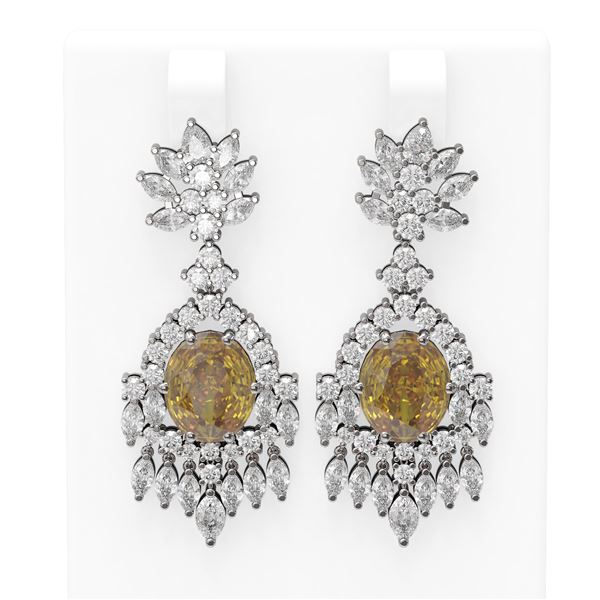 15.11 ctw Canary Citrine & Diamond Earrings 18K White Gold - REF-745G6W