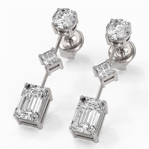 2.32 ctw Emerald Cut Diamond Designer Earrings 18K White Gold - REF-416F3M
