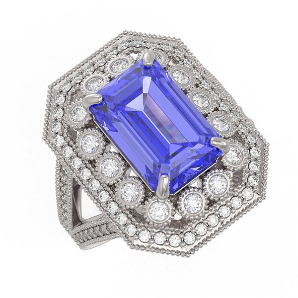 5.86 ctw Certified Tanzanite & Diamond Victorian Ring 14K White Gold - REF-345M5G