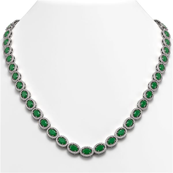 34.11 ctw Emerald & Diamond Micro Pave Halo Necklace 10k White Gold - REF-709M3G