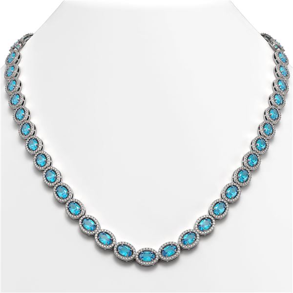 33.25 ctw Swiss Topaz & Diamond Micro Pave Halo Necklace 10k White Gold - REF-600N2F