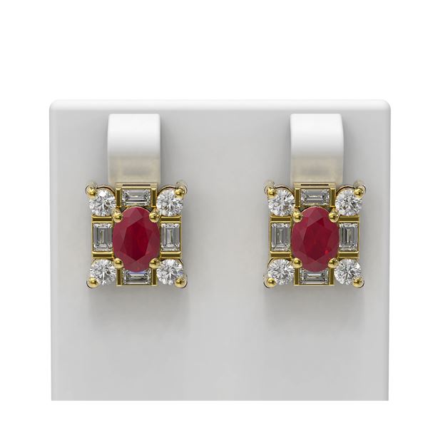 3.83 ctw Ruby & Diamond Earrings 18K Yellow Gold - REF-178H2R