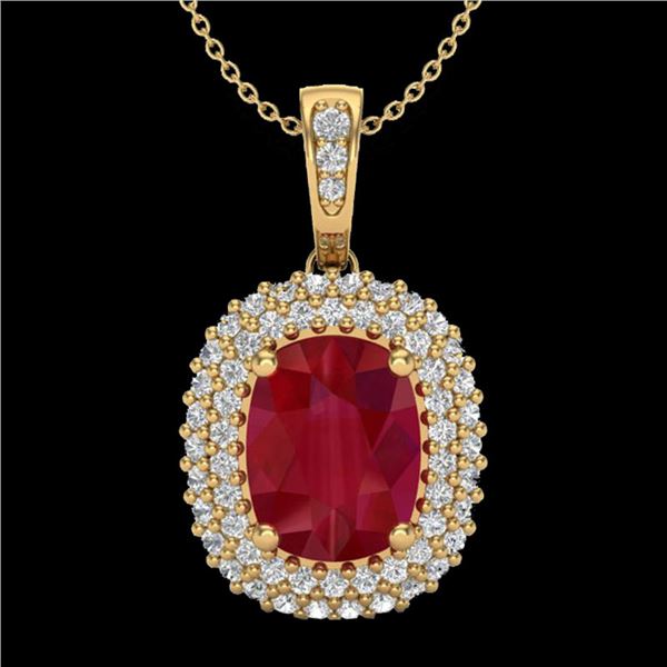 3.15 ctw Ruby & Micro Pave VS/SI Diamond Necklace 18k Yellow Gold - REF-90K2Y