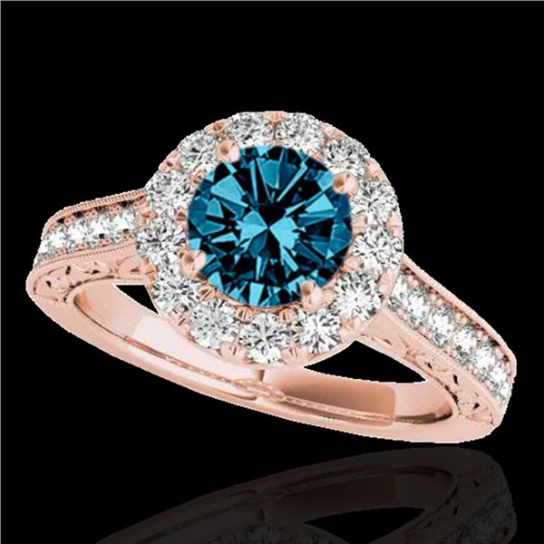 1.7 ctw SI Certified Fancy Blue Diamond Solitaire Halo Ring 10k Rose Gold - REF-177Y3X