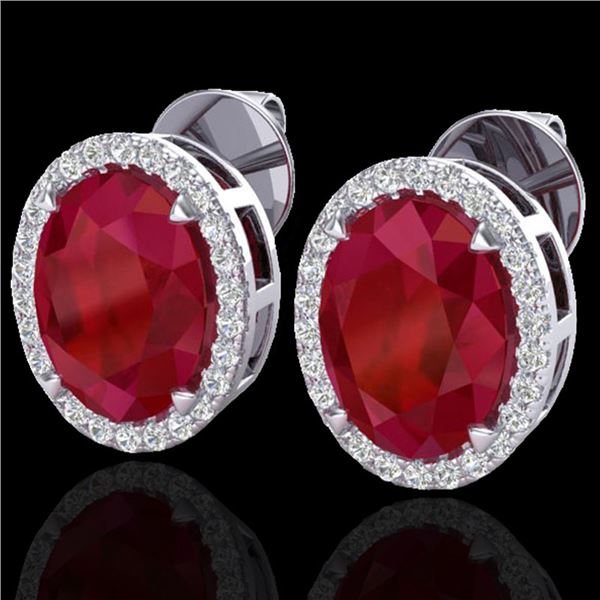 5.50 ctw Ruby & Micro VS/SI Diamond Halo Earrings 18k White Gold - REF-81K8Y