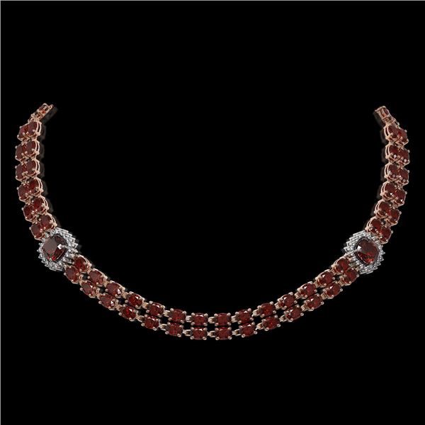 33.54 ctw Garnet & Diamond Necklace 14K Rose Gold - REF-527M3G