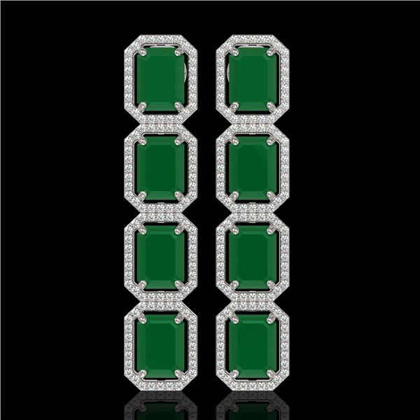 20.59 ctw Emerald & Diamond Micro Pave Halo Earrings 10k White Gold - REF-248G2W