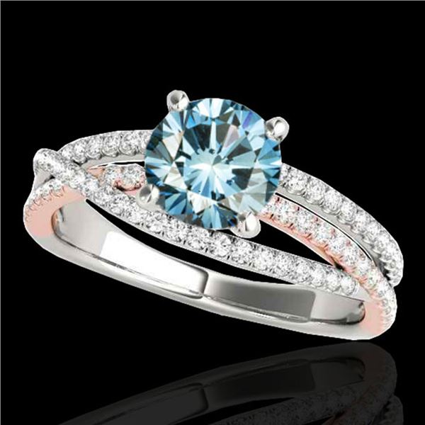 1.4 ctw SI Certified Fancy Blue Diamond Solitaire Ring 10k 2Tone Gold - REF-135R2K