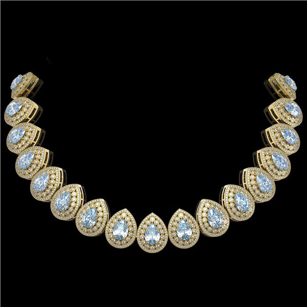 92.83 ctw Aquamarine & Diamond Victorian Necklace 14K Yellow Gold - REF-3851W5H