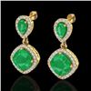 Image 1 : 7 ctw Emerald & Micro Pave VS/SI Diamond Earrings Designer 10k Yellow Gold - REF-118K2Y