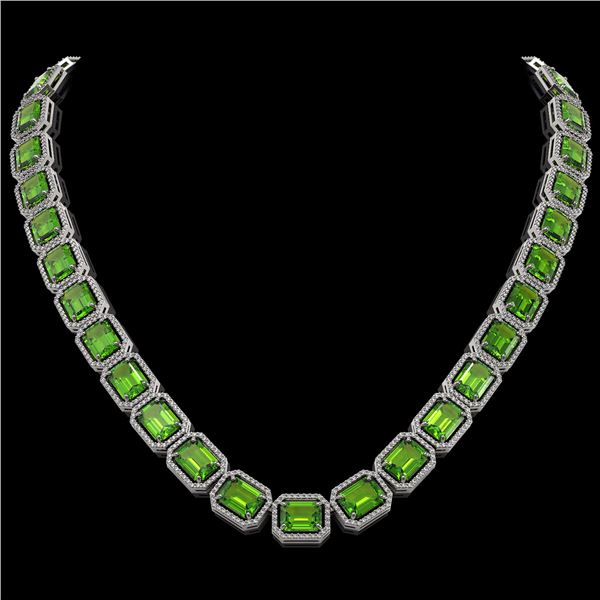 73.41 ctw Peridot & Diamond Micro Pave Halo Necklace 10k White Gold - REF-888A2N