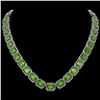 Image 1 : 73.41 ctw Peridot & Diamond Micro Pave Halo Necklace 10k White Gold - REF-888A2N