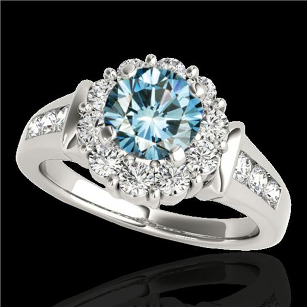 1.9 ctw SI Certified Fancy Blue Diamond Solitaire Halo Ring 10k White Gold - REF-154K8Y