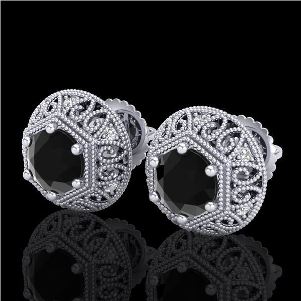 1.31 ctw Fancy Black Diamond Art Deco Stud Earrings 18k White Gold - REF-81Y8X