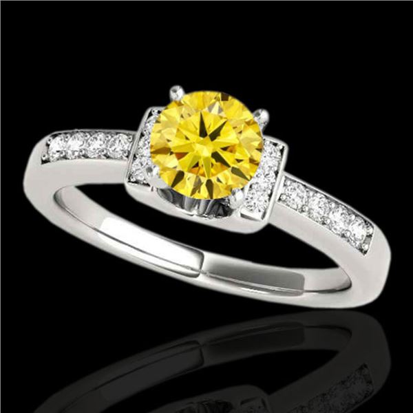 1.11 ctw Certified SI Fancy Yellow Diamond Solitaire Ring 10k White Gold - REF-190X9A