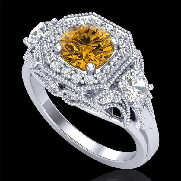 2.11 ctw Intense Fancy Yellow Diamond Art Deco Ring 18k White Gold - REF-283K6Y