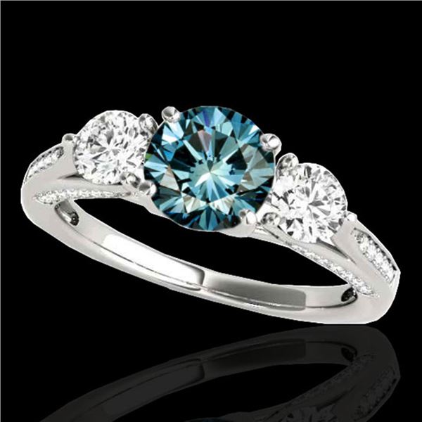 1.75 ctw SI Certified Fancy Blue Diamond 3 Stone Ring 10k White Gold - REF-156K8Y