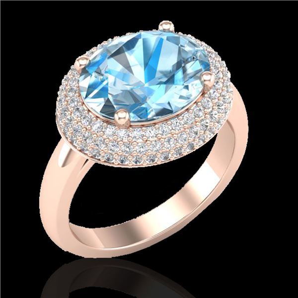 5 ctw Sky Blue Topaz & Micro Pave VS/SI Diamond Ring 14k Rose Gold - REF-90A2N