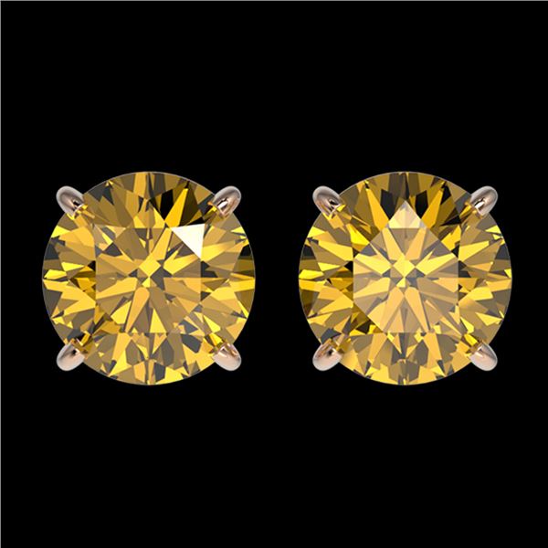 2.11 ctw Certified Intense Yellow Diamond Stud Earrings 10k Rose Gold - REF-294K5Y