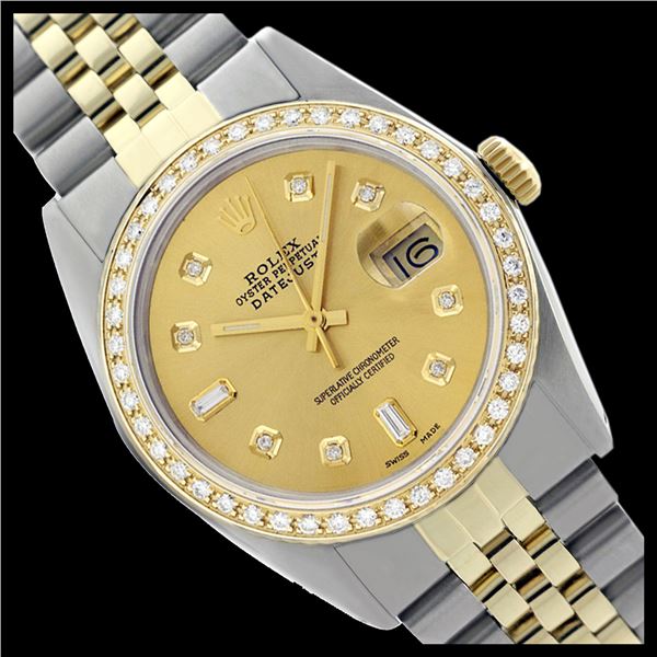 Rolex Men's Two Tone 14K Gold/SS , QuickSet, Diamond Dial & Diamond Bezel