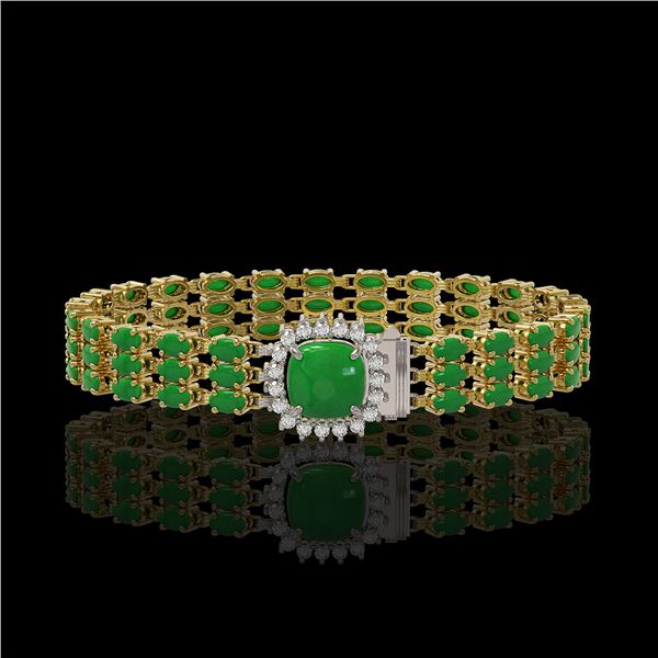 20.93 ctw Jade & Diamond Bracelet 14K Yellow Gold - REF-281A8N