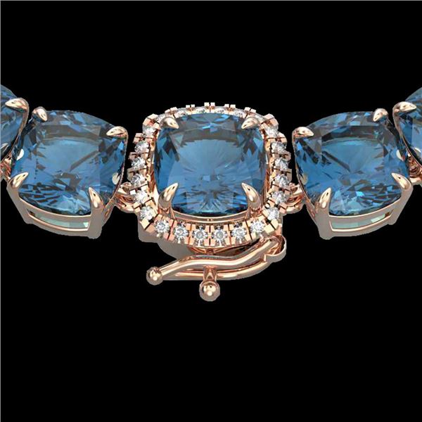 87 ctw London Blue Topaz & Diamond Micro Necklace 14k Rose Gold - REF-317R6K