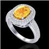 Image 2 : 3.50 ctw Citrine & Micro Pave VS/SI Diamond Ring 14k White Gold - REF-98A2N