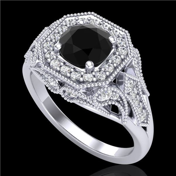 1.75 ctw Fancy Black Diamond Engagment Art Deco Ring 18k White Gold - REF-136A4N