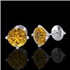Image 2 : 2.5 ctw Intense Fancy Yellow Diamond Art Deco Earrings 18k White Gold - REF-265R9K
