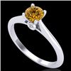 Image 1 : 0.56 ctw Intense Fancy Yellow Diamond Art Deco Ring 18k White Gold - REF-72W3H