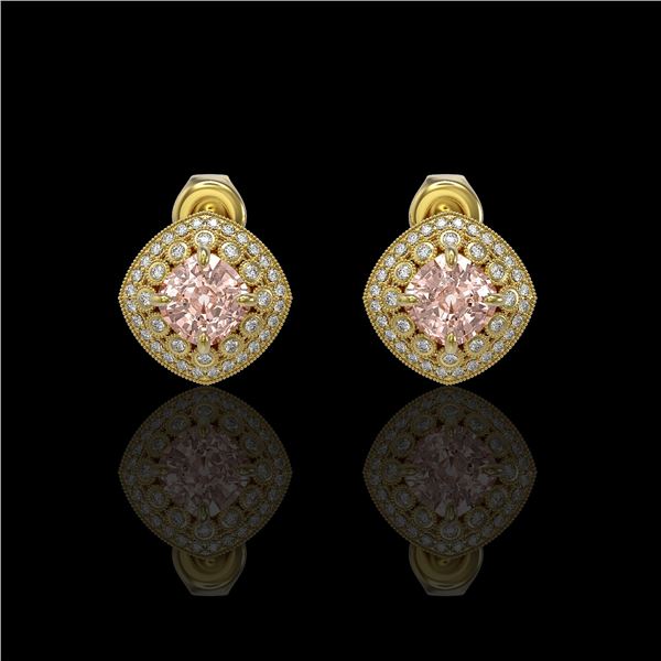 4.19 ctw Morganite & Diamond Victorian Earrings 14K Yellow Gold - REF-142Y8X