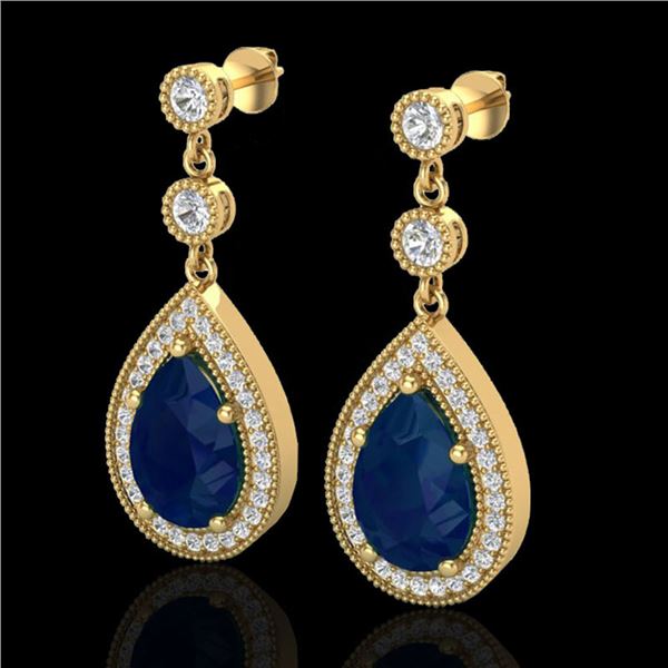 6 ctw Sapphire & Micro Pave VS/SI Diamond Earrings 18k Yellow Gold - REF-93R8K