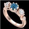 Image 1 : 1.75 ctw Intense Blue Diamond Art Deco 3 Stone Ring 18k Rose Gold - REF-227R3K